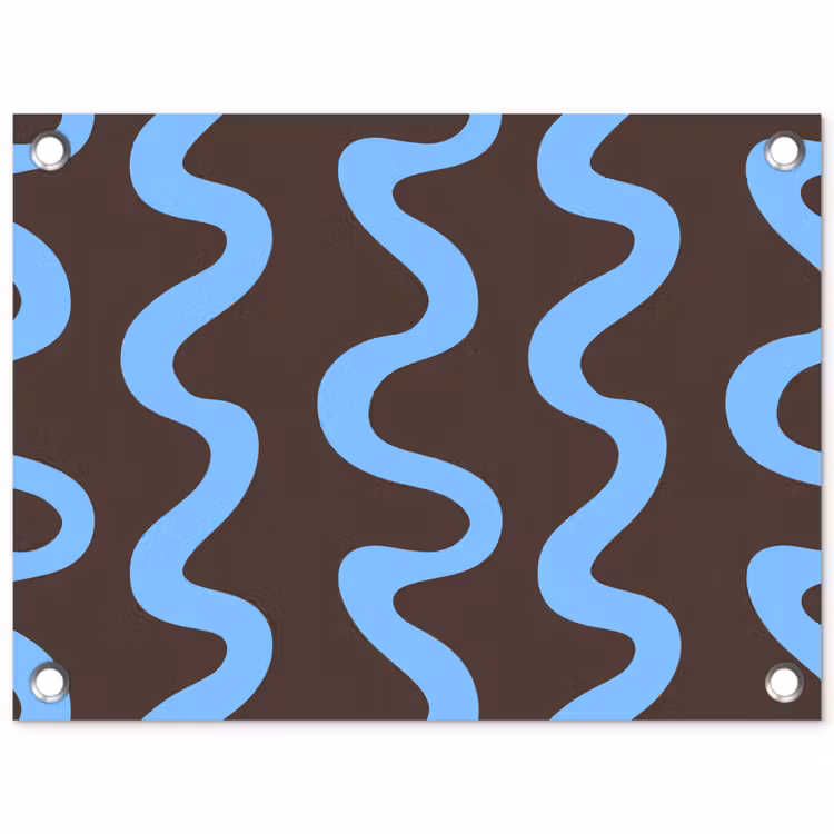 Kronkelende lijnen - Blauw - Bruin - Minimalistisch tuinposter los doek klein 239 -3d