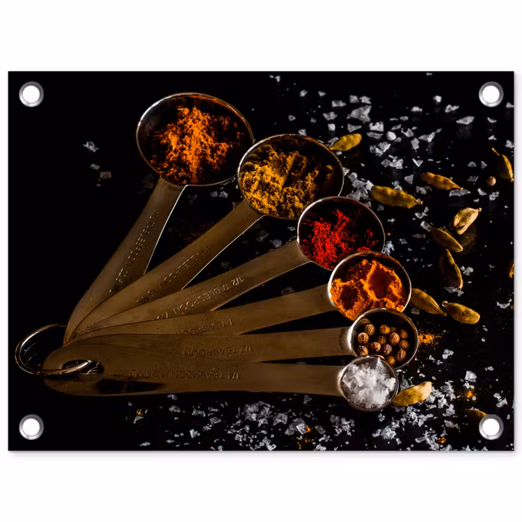 Kruiden - Lepels - Zout - Specerijen - Zwart tuinposter los doek klein -3d