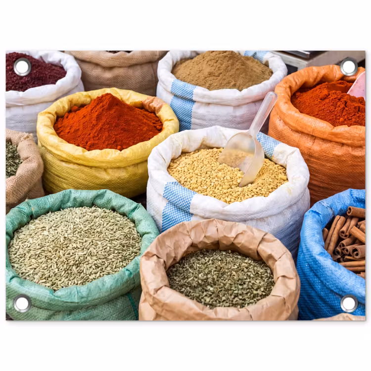 Tuinposter - Kruiden - Zakken - Markt - Kruiden - Zakken - Markt tuinposter los doek klein