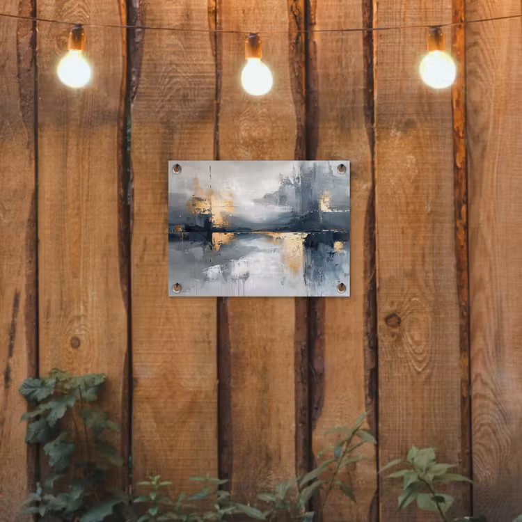 Kunst - Grijs - Goud - Abstract tuinposter los doek klein -sfeer1