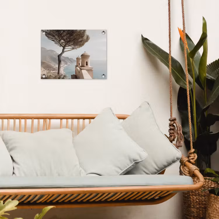 Kust - Klif - Boom - Gebouw tuinposter los doek klein -sfeer7