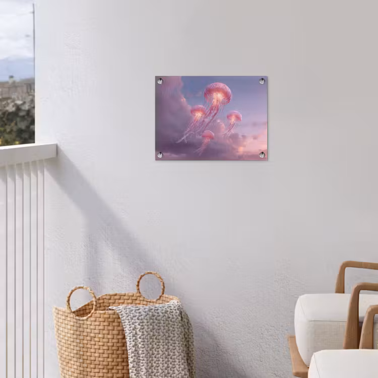 Kwallen - Roze - Wolken tuinposter los doek klein -sfeer8