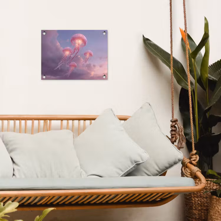 Kwallen - Roze - Wolken tuinposter los doek klein -sfeer7