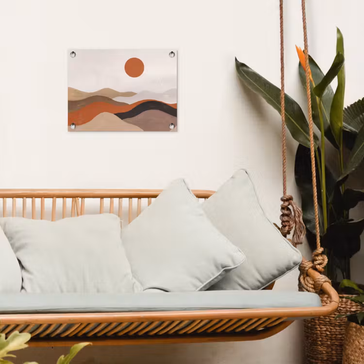 Landschap - Heuvels - Zon - Abstract - Oranje tuinposter los doek klein -sfeer7