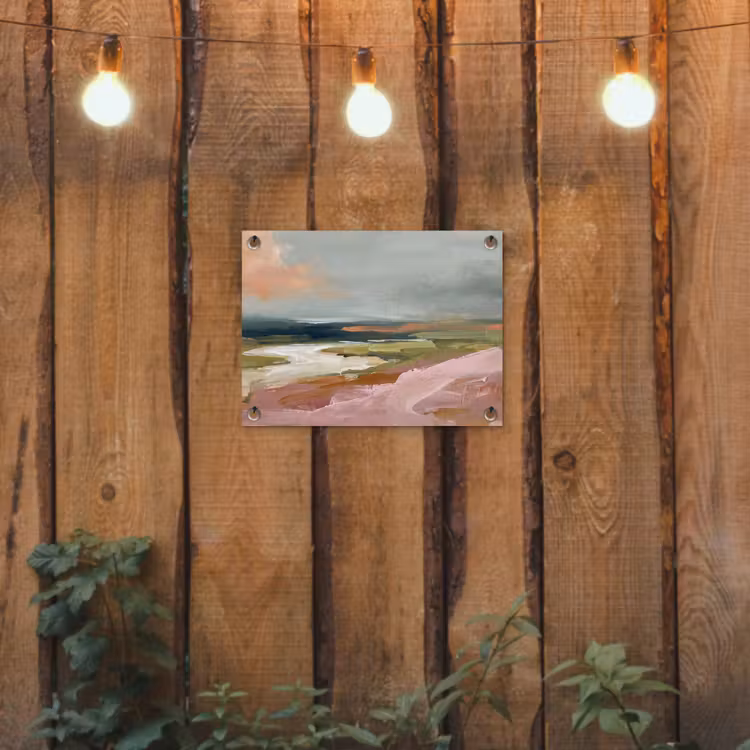 Landschap - Rivier - Abstract - Roze - Groen tuinposter los doek klein -sfeer1