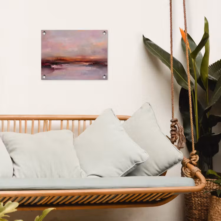 Landschap - Zonsondergang - Abstract - Modern - Roze tuinposter los doek klein -sfeer7