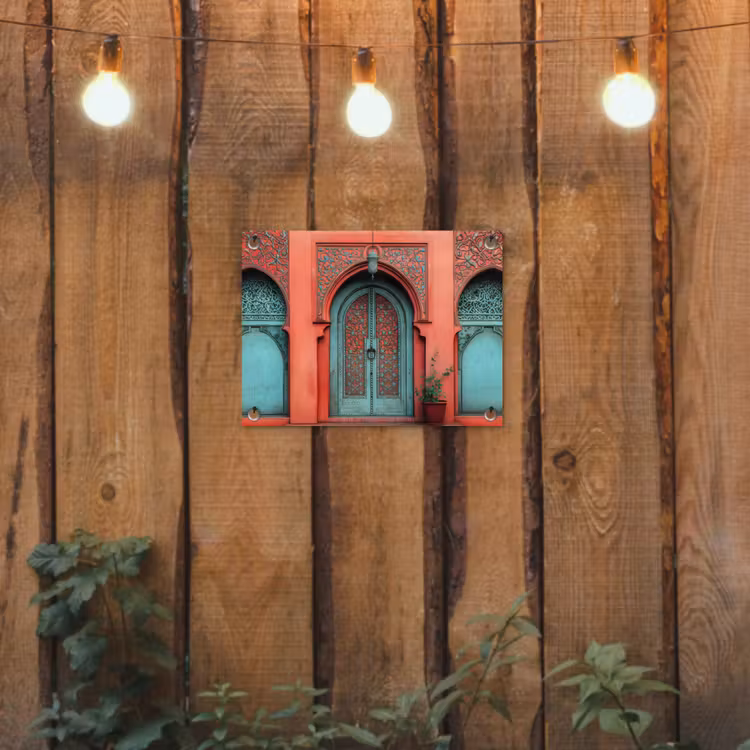 Lantaarn - Deur - Turquoise tuinposter los doek klein -sfeer1