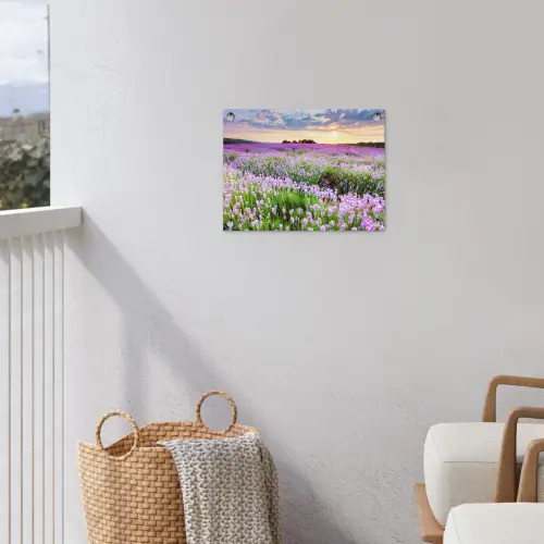 Lavendel - Bloemen - Zonsondergang - Paars - Weide tuinposter los doek klein -sfeer8