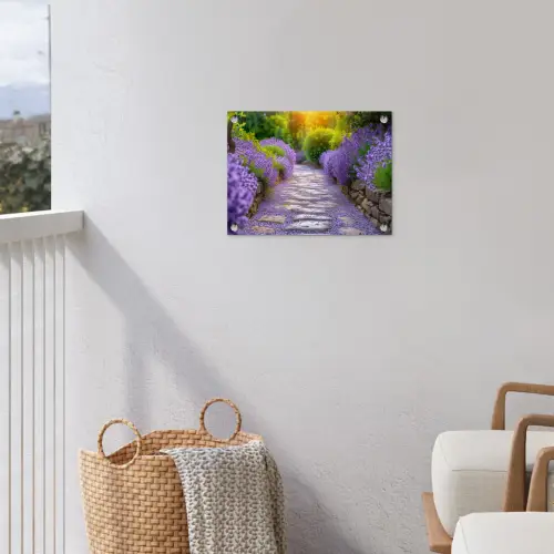Lavendelpad bij zonsondergang tuinposter los doek klein -sfeer8