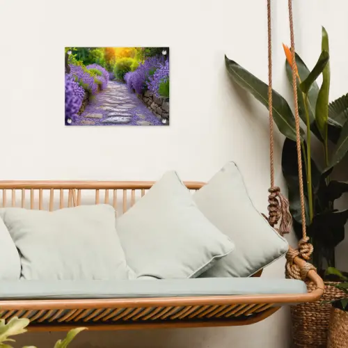 Lavendelpad bij zonsondergang tuinposter los doek klein -sfeer7