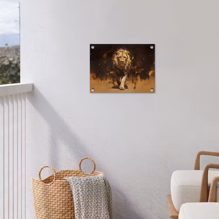 Leeuw - Geschilderd - Abstract - Goud tuinposter los doek klein -sfeer8