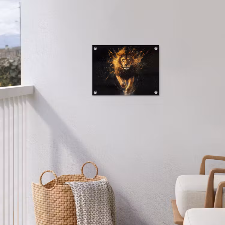 Leeuw - Zwart - Oranje - Verf tuinposter los doek klein -sfeer8