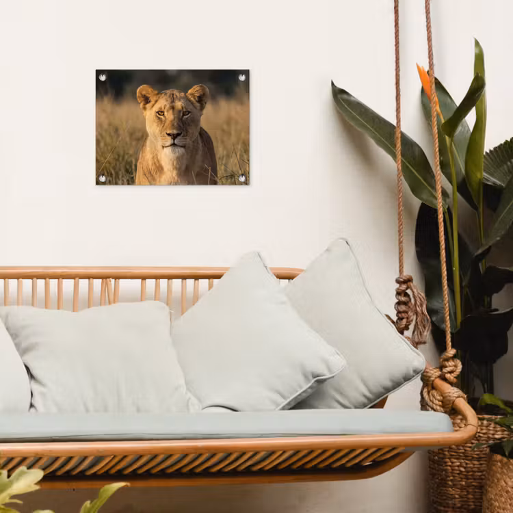 Leeuwin - Gras - Geel tuinposter los doek klein -sfeer7