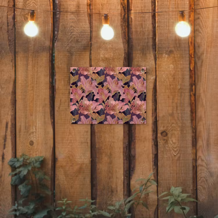 Lelies - Patroon - Roze - Goud tuinposter los doek klein 239 -sfeer1