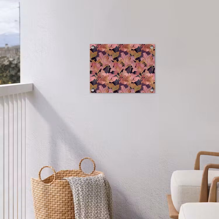 Lelies - Patroon - Roze - Goud tuinposter los doek klein 239 -sfeer8