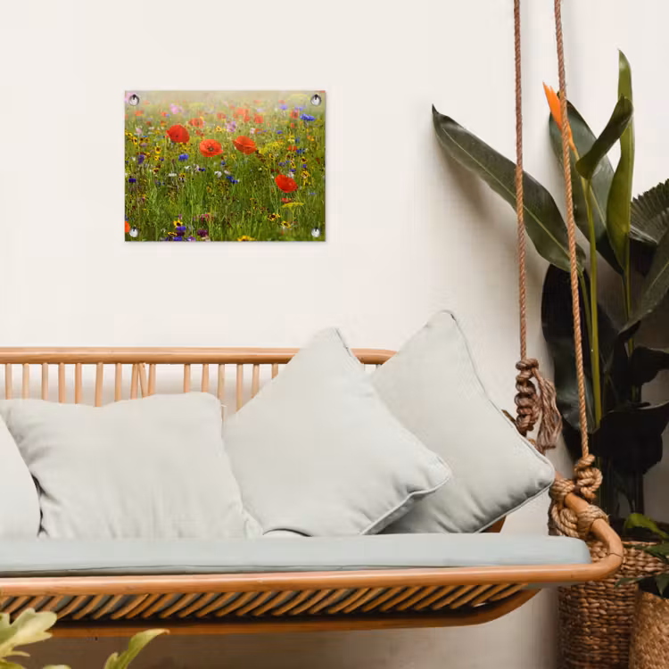 Lente - Bloemen - Rood - Klaproos - Gras - Groen tuinposter los doek klein -sfeer7