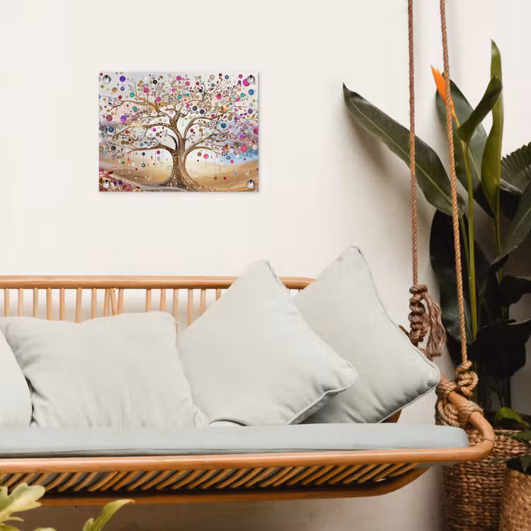 Levensboom - Goud - Kleurrijk - Abstract - Aesthetic tuinposter los doek klein -sfeer7