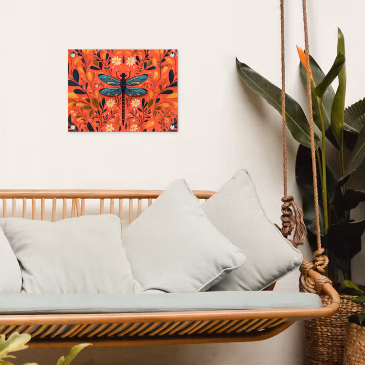 Libel - Blauw - Vleugels - Bladeren tuinposter los doek klein -sfeer7