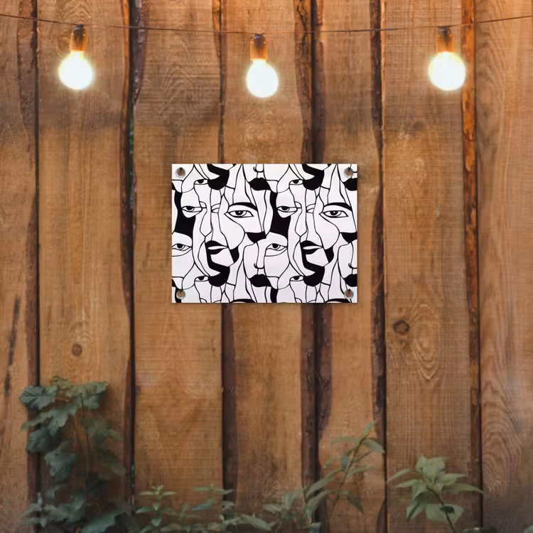 Lijnen - Gezichten - Zwart - Wit tuinposter los doek klein 239 -sfeer1