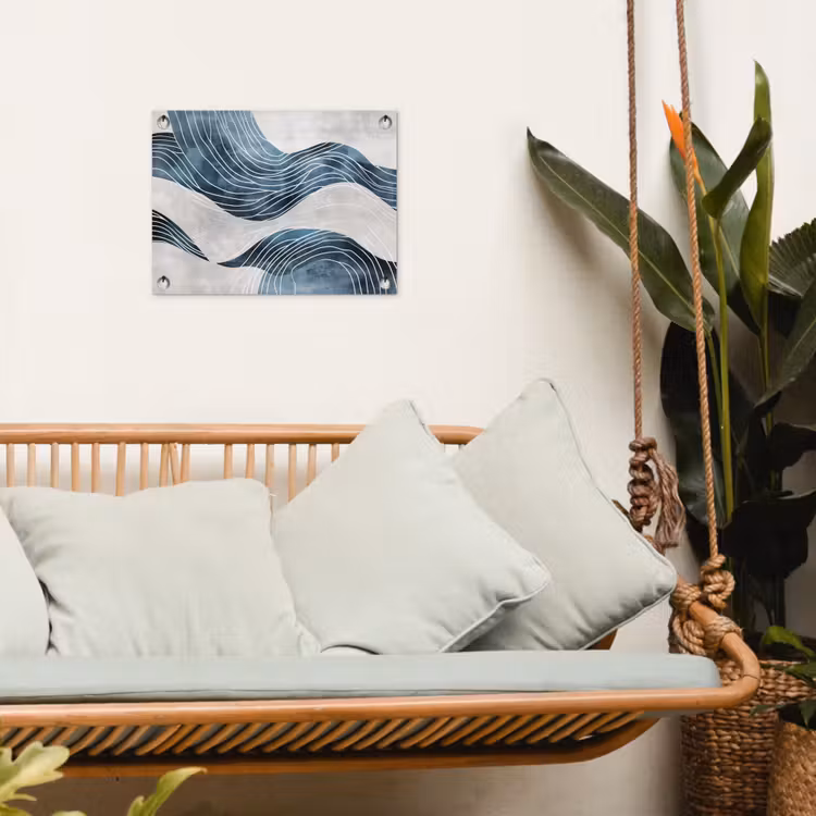 Lijnen - Golven - Abstract - Blauw tuinposter los doek klein -sfeer7
