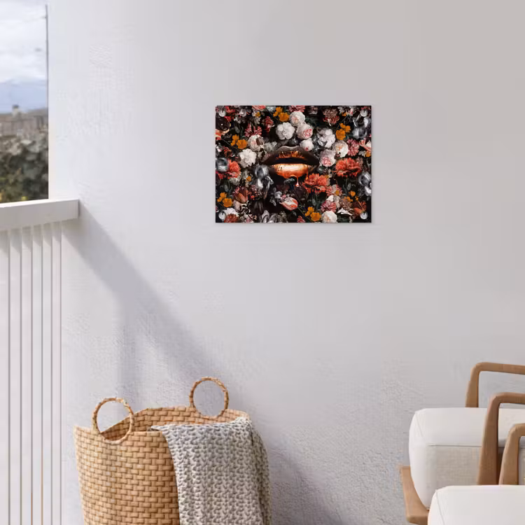Lippen - Bloemen - Verf - Oranje - Kunst - Abstract - Oude meesters tuinposter los doek klein -sfeer8