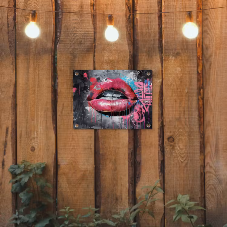 Lippen - Felroze - Graffiti - Verfstrepen tuinposter los doek klein -sfeer1