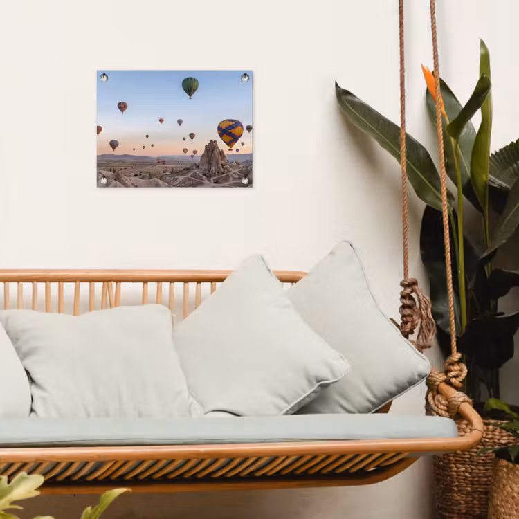 Luchtballonnen - Rotsen - Zonsopgang tuinposter los doek klein -sfeer7