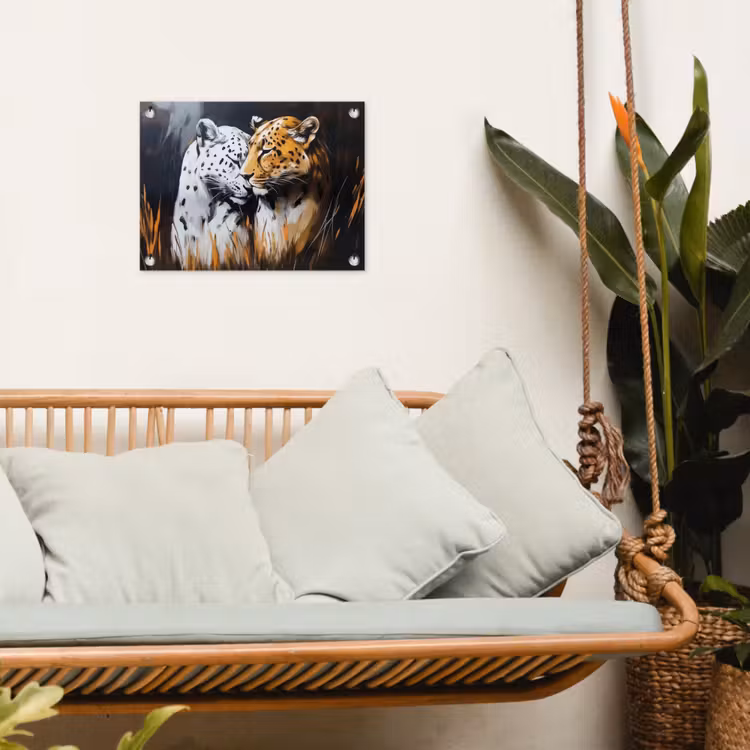 Luipaard - Oranje - Wit - Gras tuinposter los doek klein -sfeer7