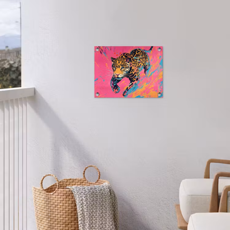 Luipaard - Roze - Oranje - Blauw - Verf tuinposter los doek klein -sfeer8
