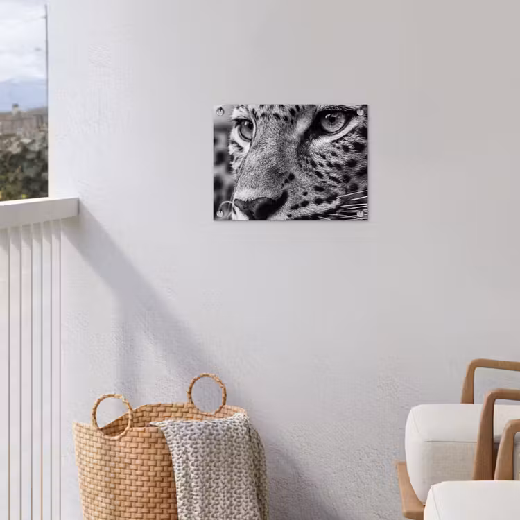 Luipaard - Zwart - Wit - Oog tuinposter los doek klein -sfeer8