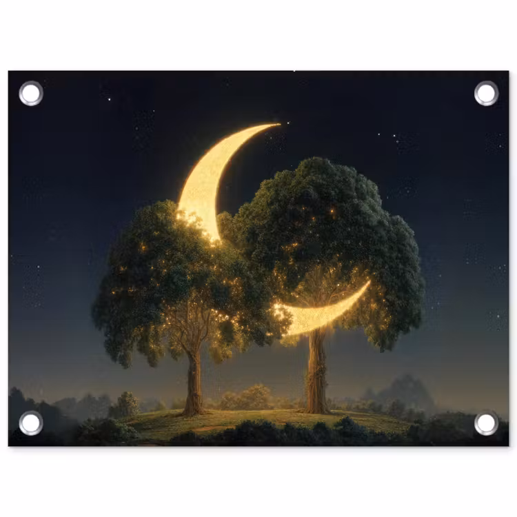 Maan - Bomen - Rust tuinposter los doek klein -3d