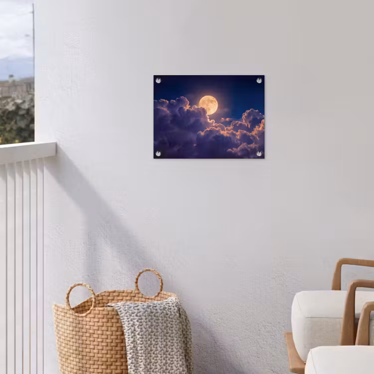 Maan - Wolken - Nacht - Oranje tuinposter los doek klein -sfeer8