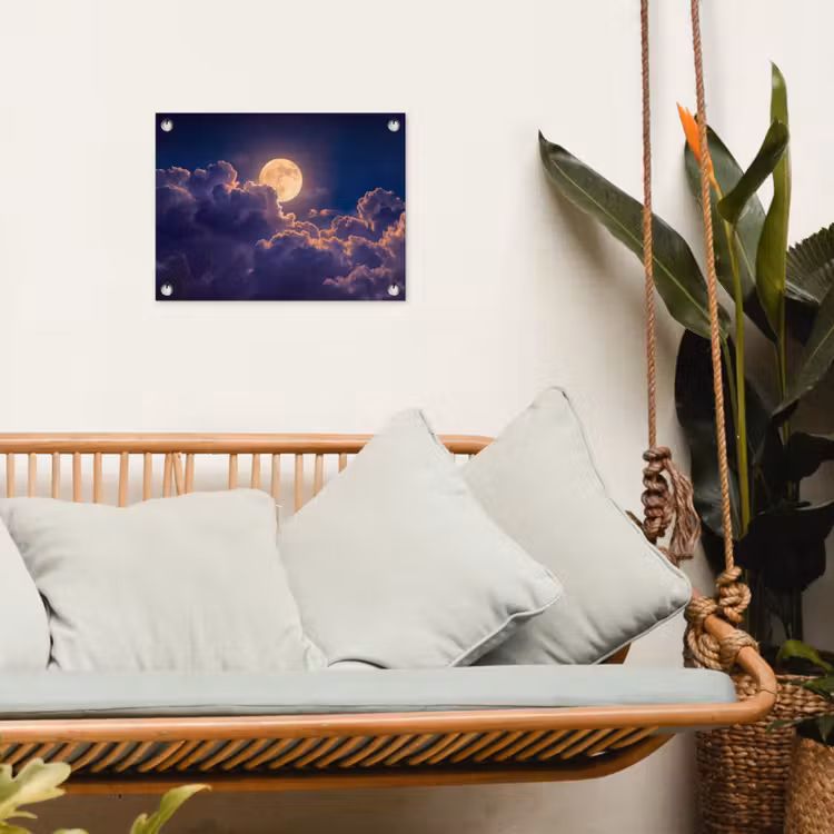 Maan - Wolken - Nacht - Oranje tuinposter los doek klein -sfeer7