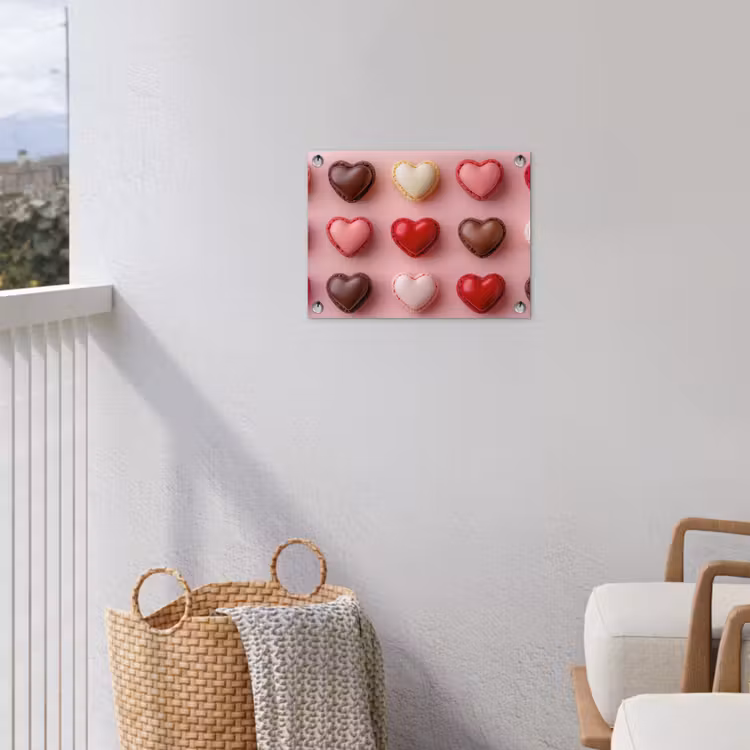 Macarons - Hartjes - Kleurrijk - Roze tuinposter los doek klein -sfeer8