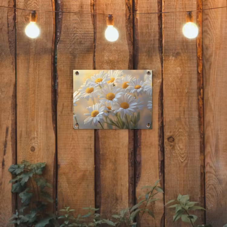 Madeliefjes - Wit - Zonlicht tuinposter los doek klein -sfeer1