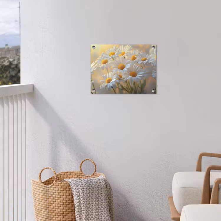 Madeliefjes - Wit - Zonlicht tuinposter los doek klein -sfeer8