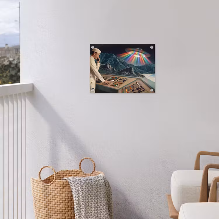 Tuinposter - Man - Controlekamer - Strand - Man - Controlekamer - Strand tuinposter los doek klein