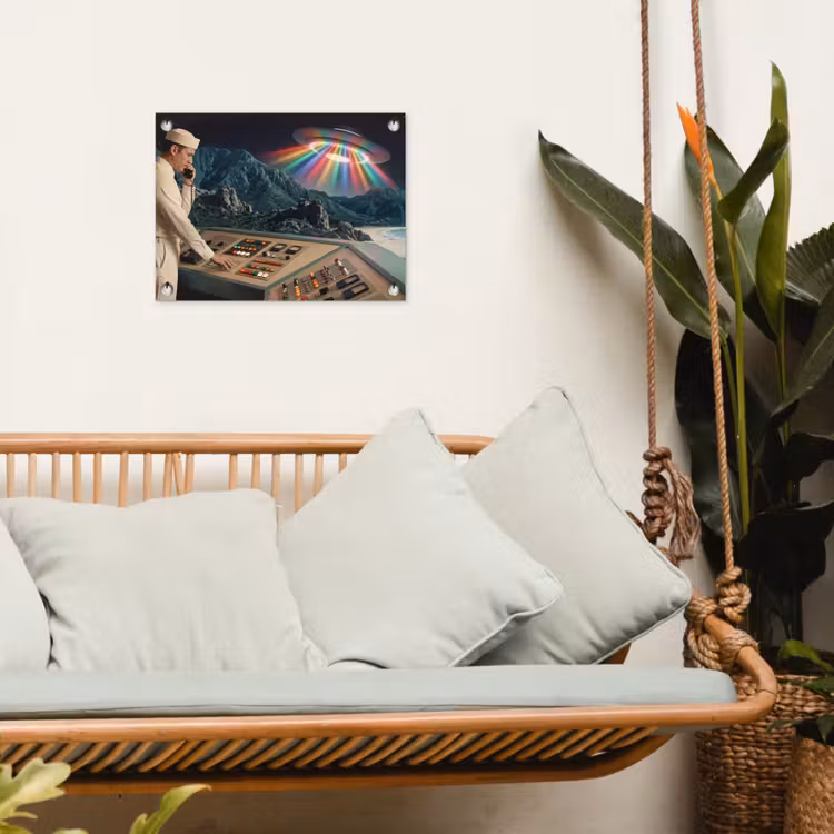Tuinposter - Man - Controlekamer - Strand - Man - Controlekamer - Strand tuinposter los doek klein