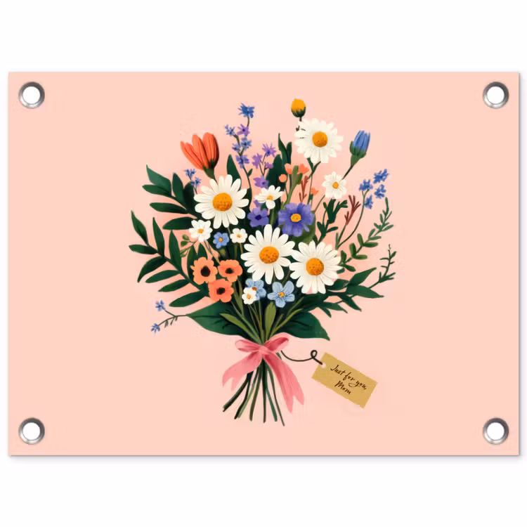 Margrieten - Boeket - Strikje - Roze tuinposter los doek klein -3d