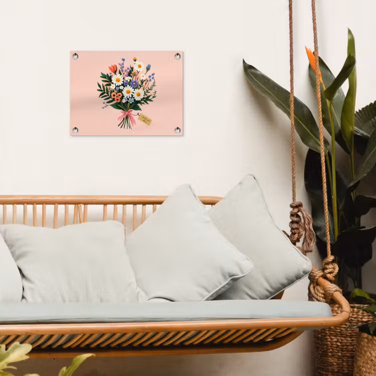 Margrieten - Boeket - Strikje - Roze tuinposter los doek klein -sfeer7