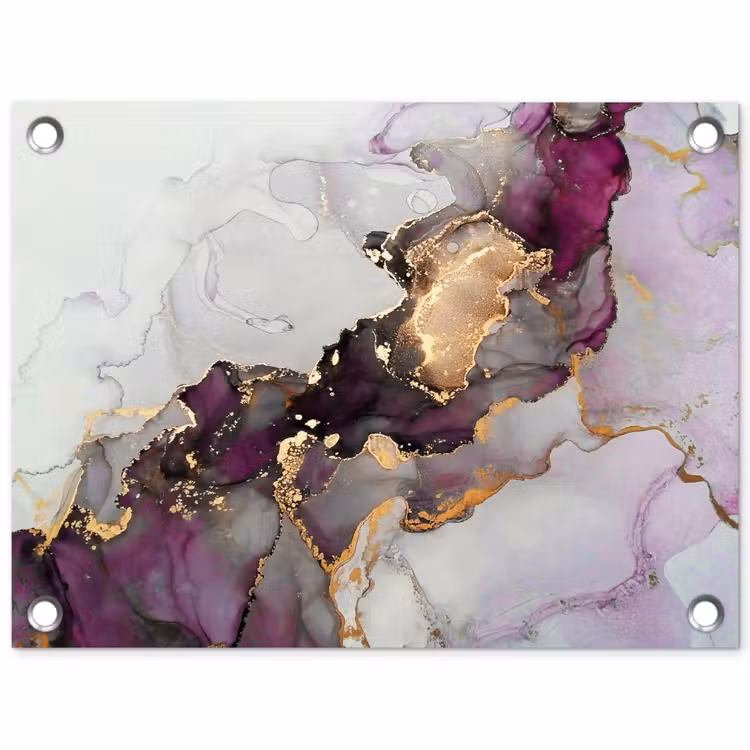 Marmer - Abstract - Goud - Paars tuinposter los doek klein -3d