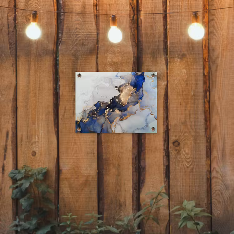 Marmer - Blauw - Goud tuinposter los doek klein -sfeer1