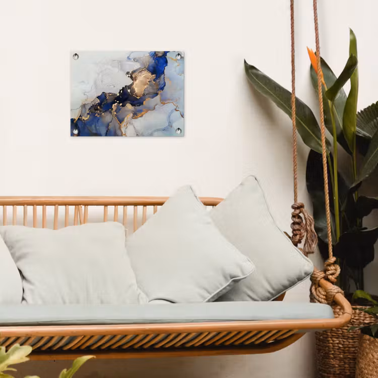 Marmer - Blauw - Goud tuinposter los doek klein -sfeer7