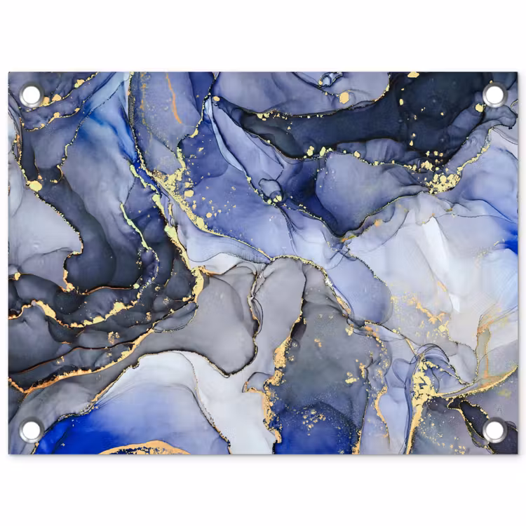 Marmer - Goud - Abstract - Blauw tuinposter los doek klein -3d