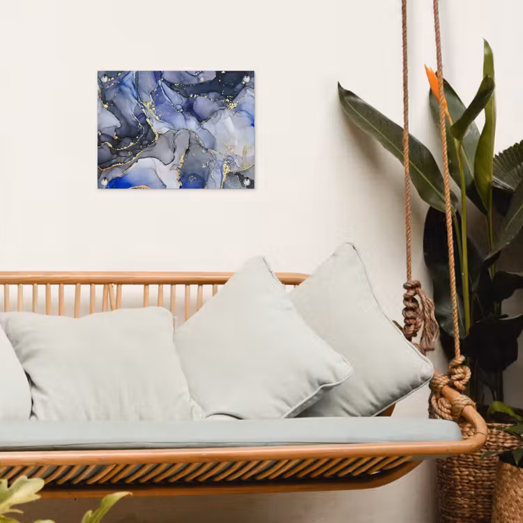 Marmer - Goud - Abstract - Blauw tuinposter los doek klein -sfeer7