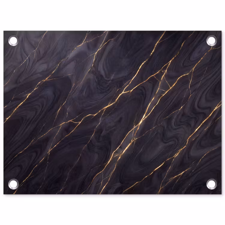 Marmer - Goudaders - Abstract - Modern - Zwart tuinposter los doek klein -3d
