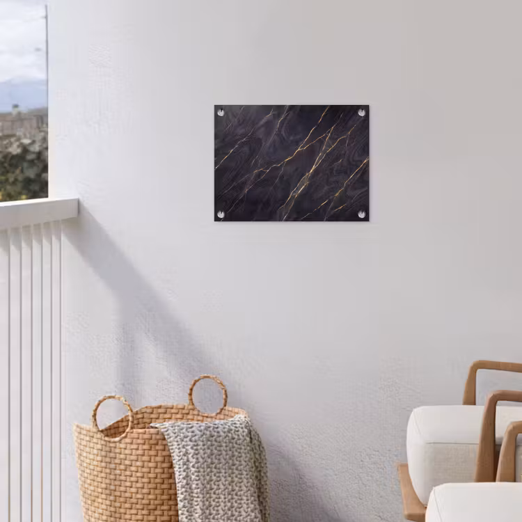 Marmer - Goudaders - Abstract - Modern - Zwart tuinposter los doek klein -sfeer8