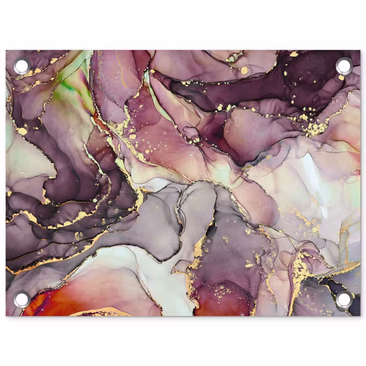 Marmer - Rood - Paars - Goud tuinposter los doek klein -3d