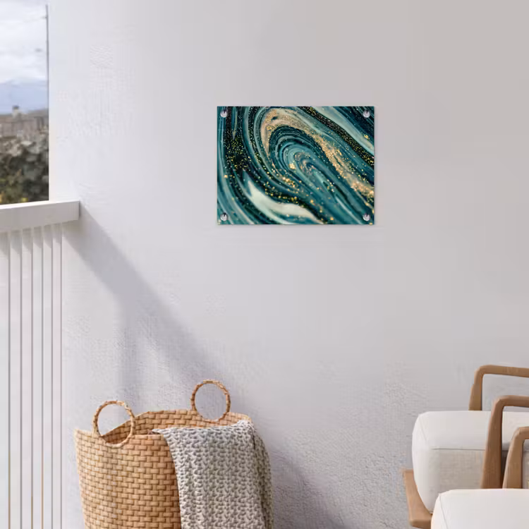 Marmerlook - Luxe - Goud - Turquoise - Glitter tuinposter los doek klein -sfeer8