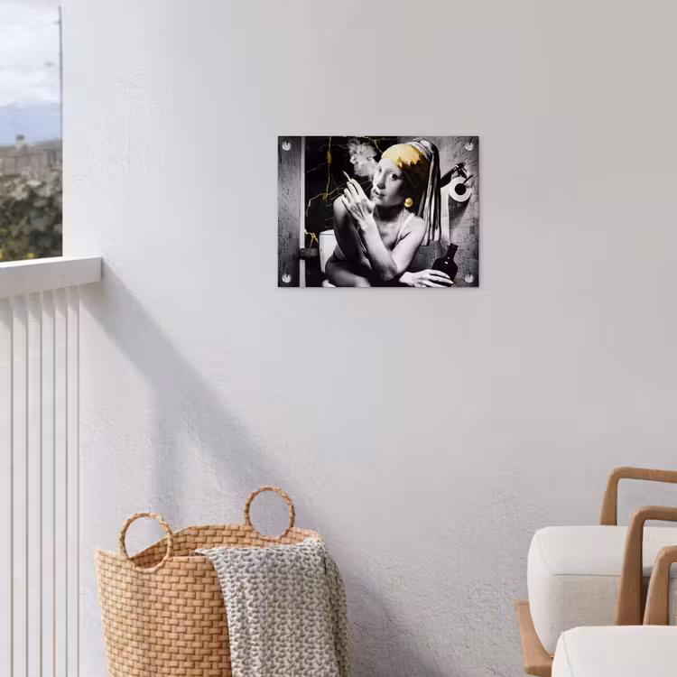 Marmerlook - Meisje met de parel - Sigaretten - Toilet - Goud - Kunst - Oude meesters tuinposter los doek klein -sfeer8